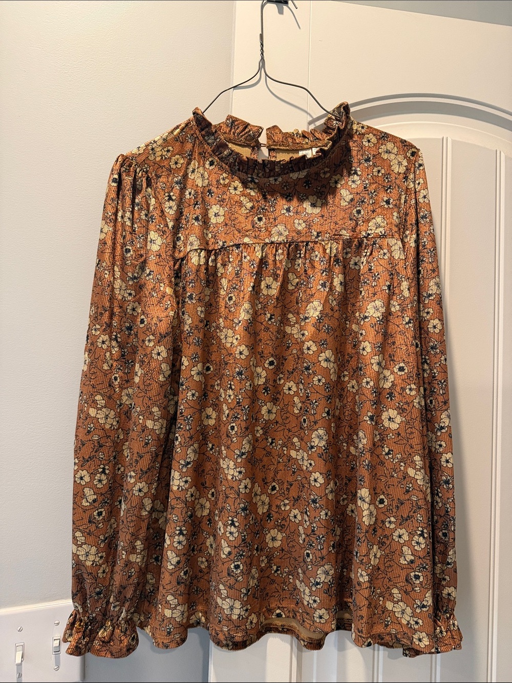 Ruffled Floral Tunic Top in Rust